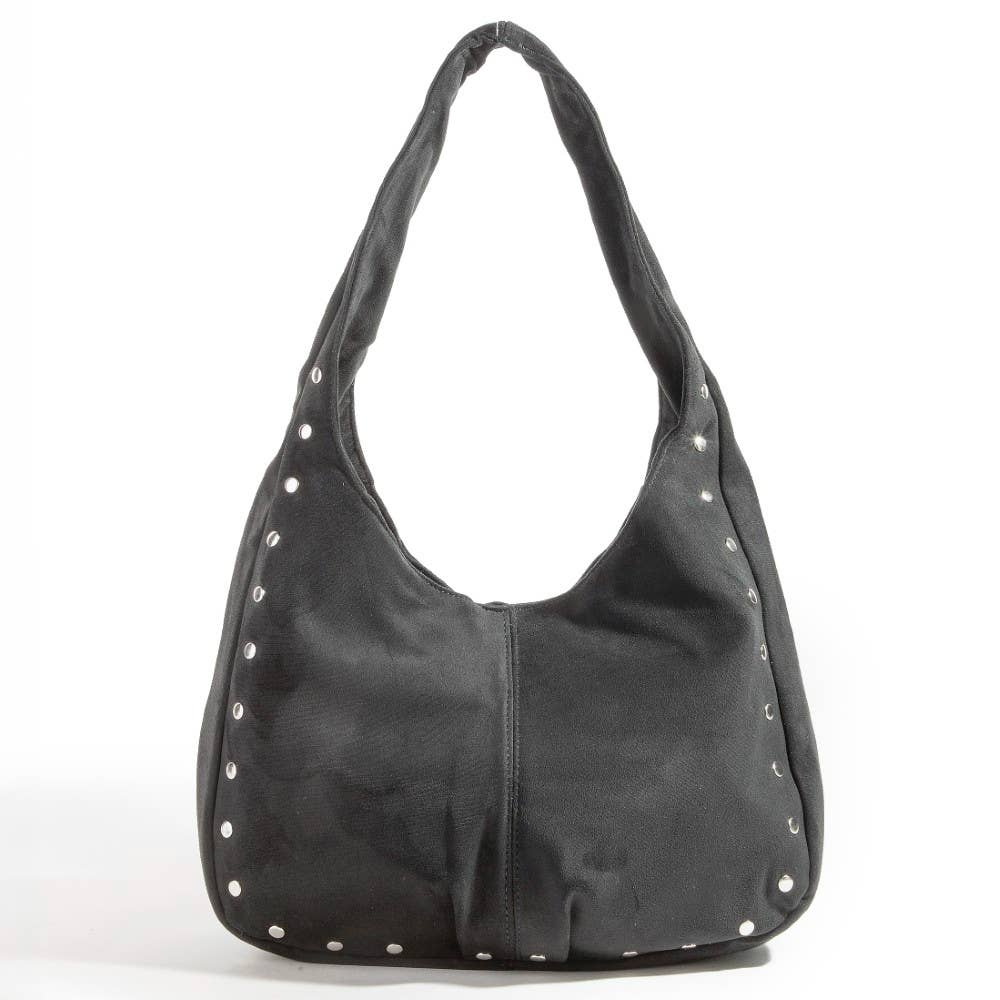 Suede Studded Trim Hobo Bag