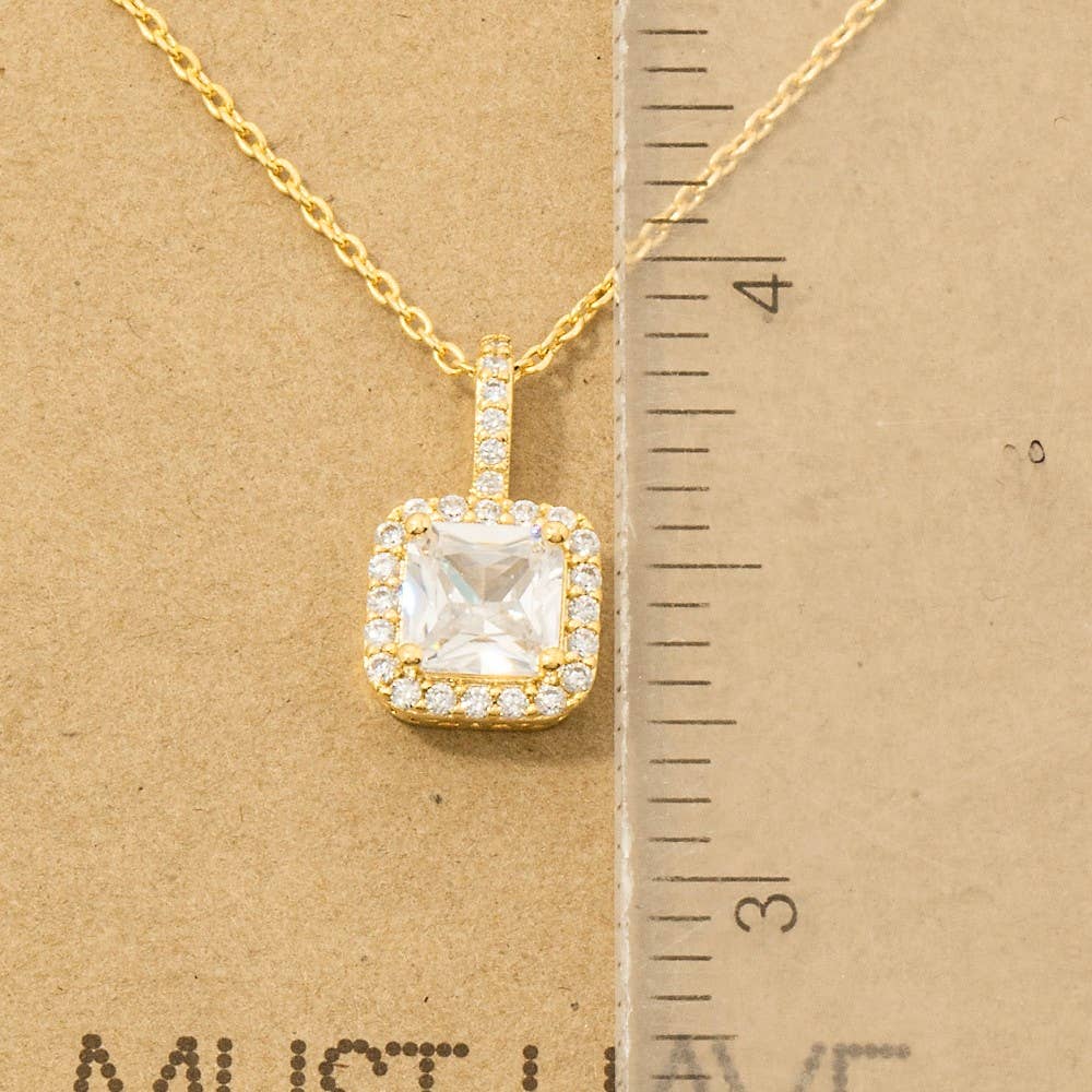 Gold Dipped Square Rhinestone Pendant Necklace
