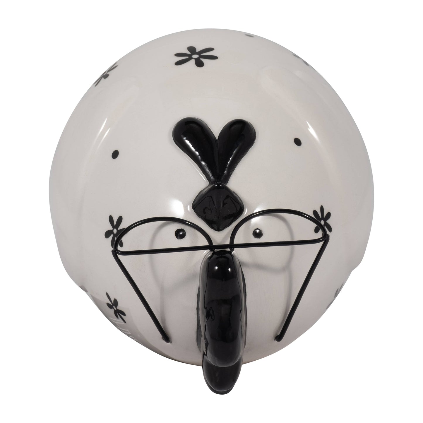Figurine - Black/White Chubby Rooster with Glasses,  7 in.
