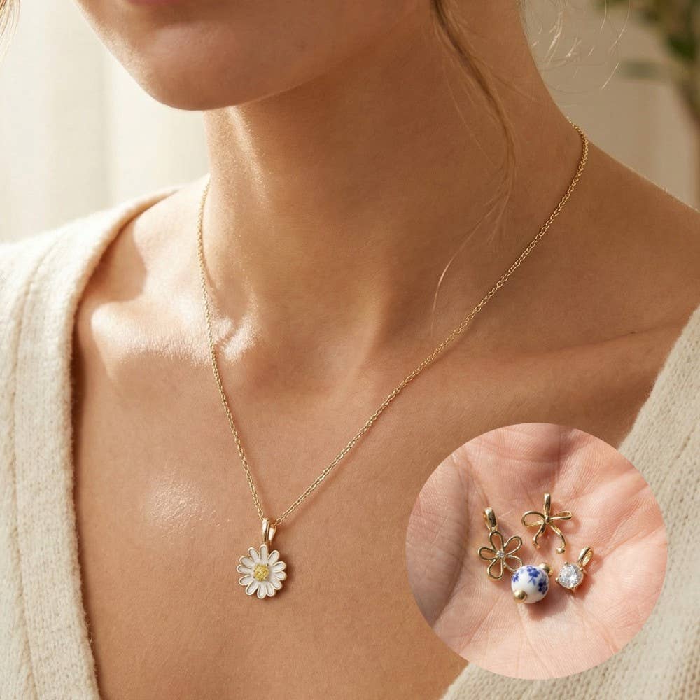 Assorted Mixed Cz Flower And Bow Pendant Necklace