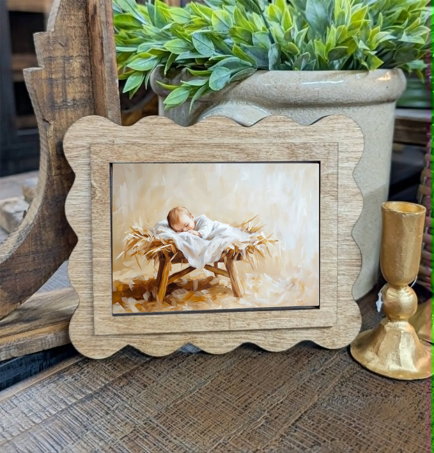 Scallop Manger Framed Canvas Art
