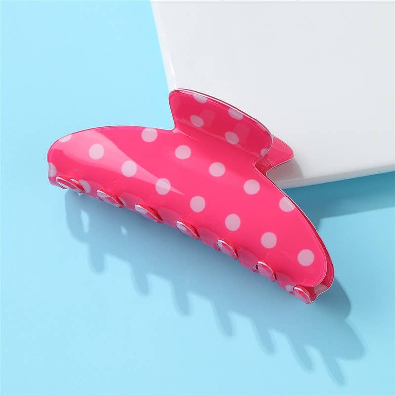 Retro Polka Dot Hair Claw - Glossy Spotted French | 40H1099