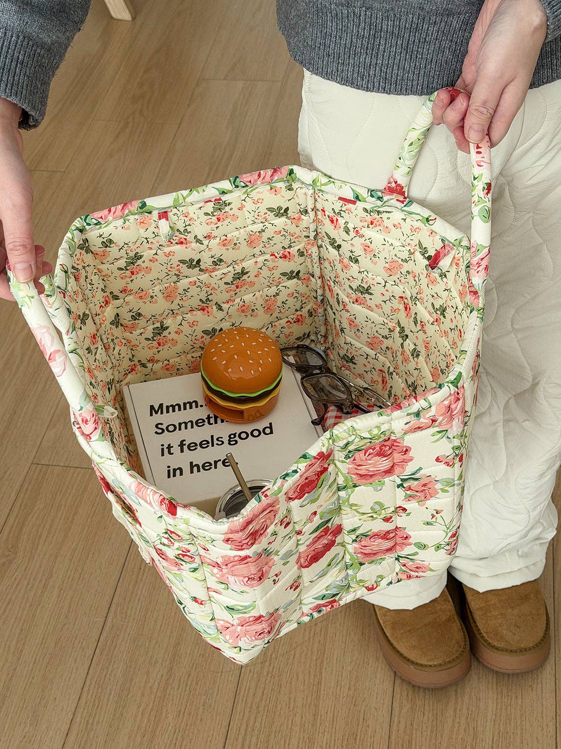 Quilted Floral Soft Side Storage Tote