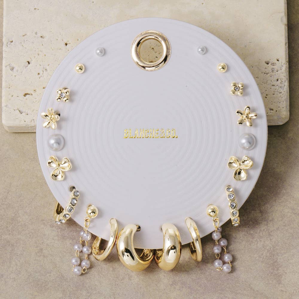 Floral Pearl Multi Style Earring Set