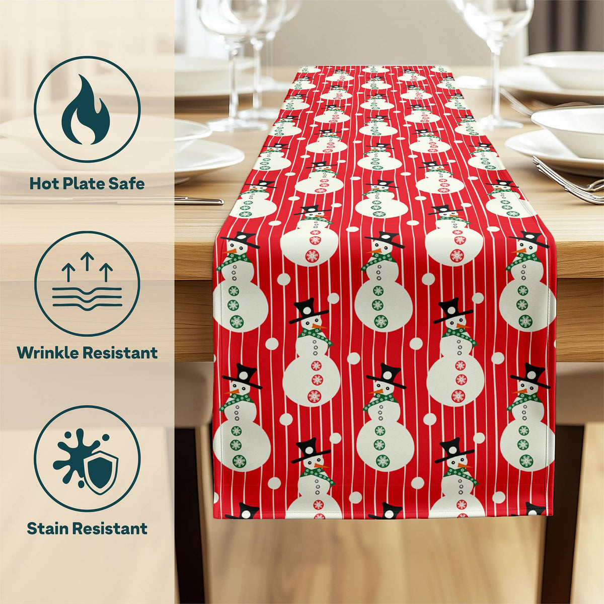 Snowmen Stripe Table Runner