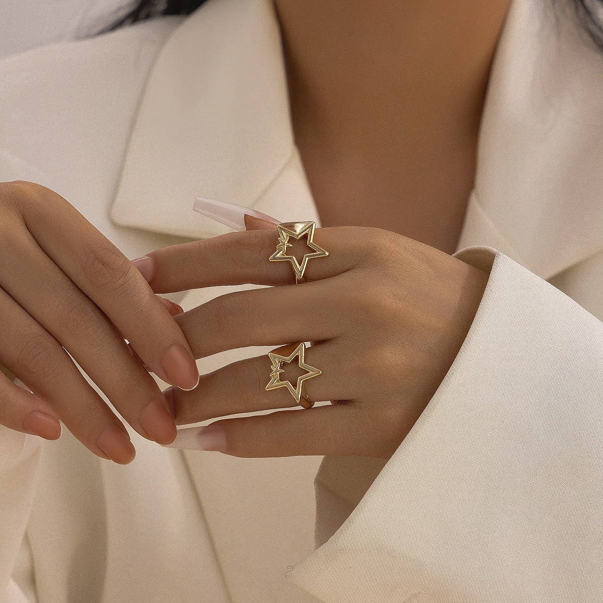 NEW FASHION FIVE-POINTED STAR OPEN ALLOY RING_CWMM3238