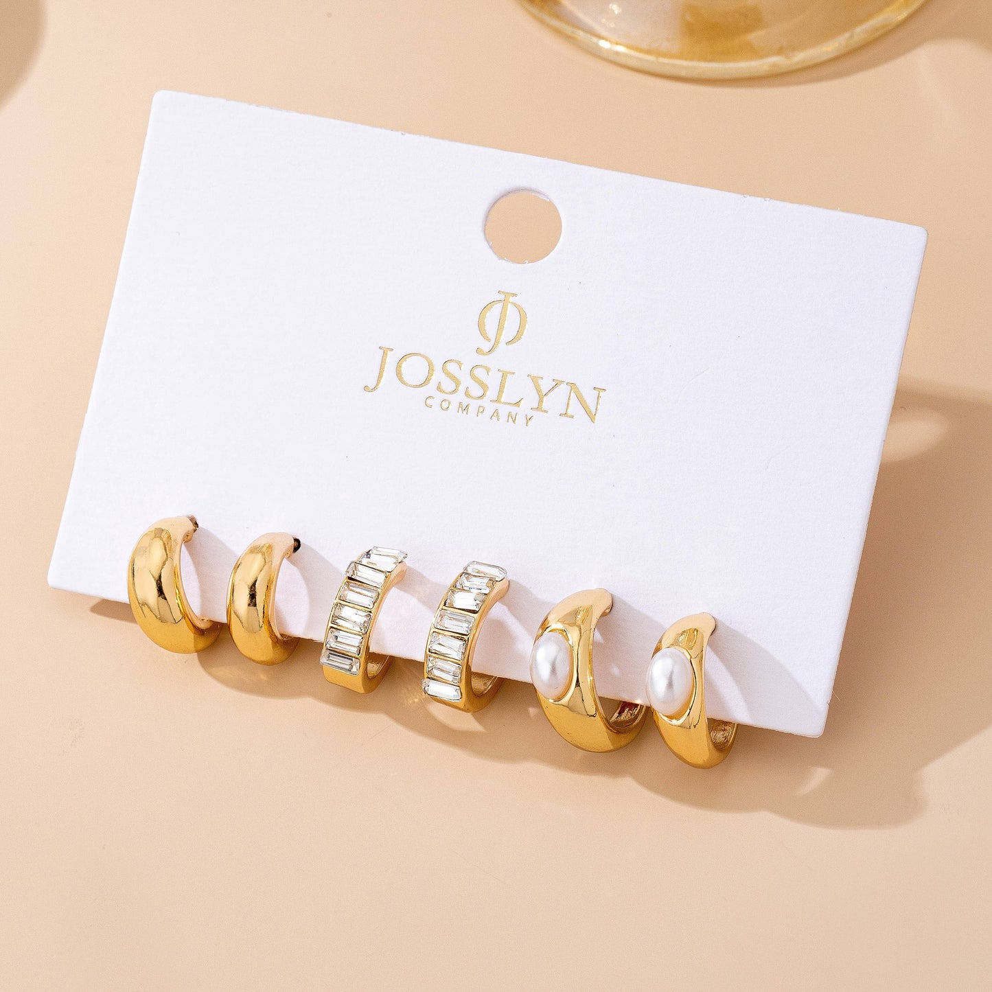 Pearl & Baguette Huggie Hoop Trio Earring Set | 80E61741