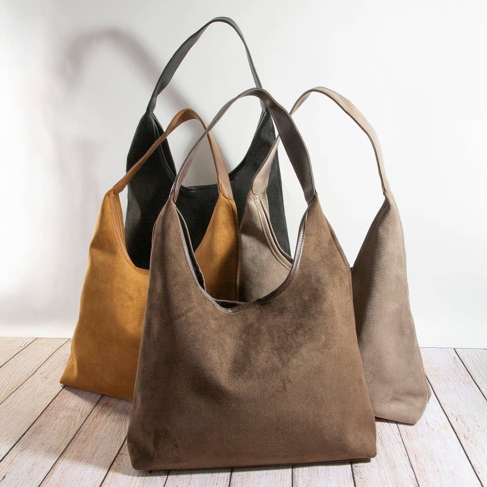 Suede Leather Trim Hobo Bag