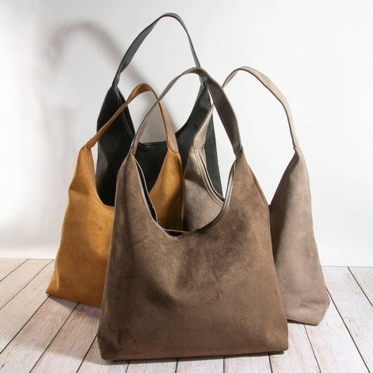 Suede Leather Trim Hobo Bag