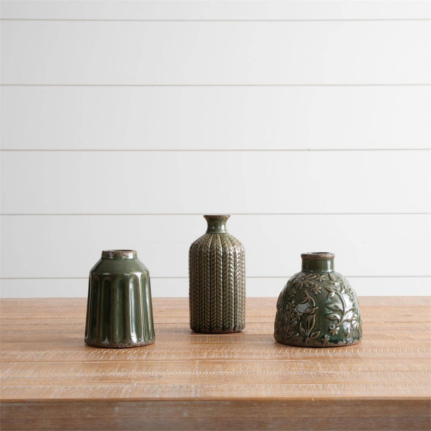 Textured Pattern Vases, Sm Green Ast
