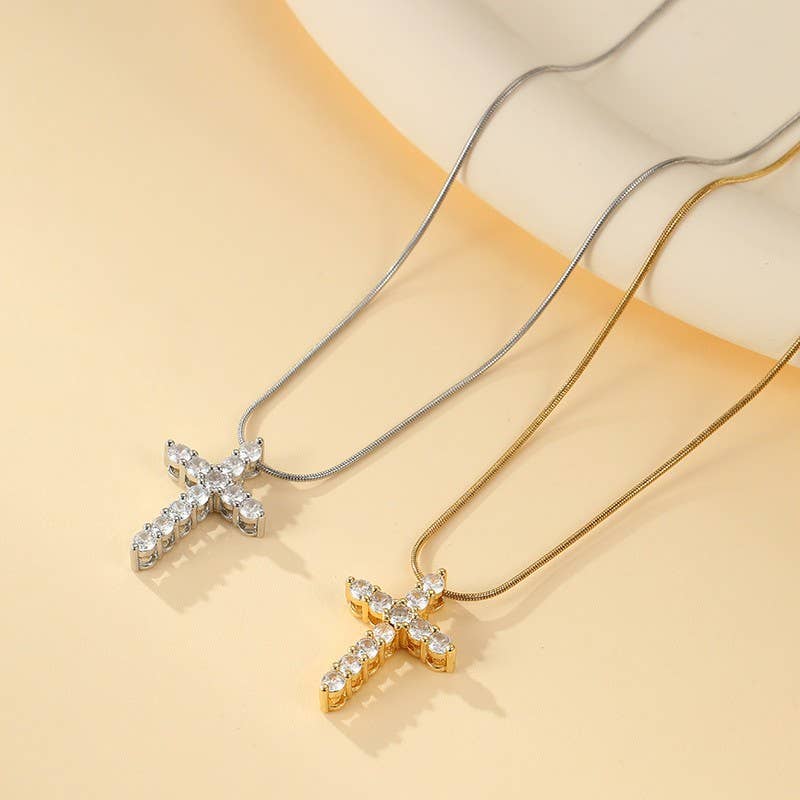 18K STAINLESS STEEL TARNISH FREE CROSS NECKLACE | 40NK9731