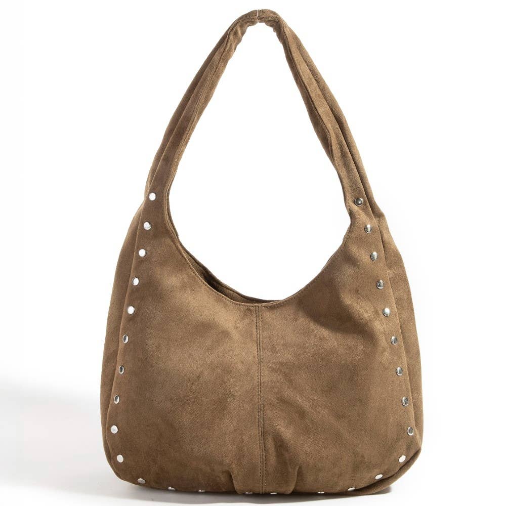 Suede Studded Trim Hobo Bag