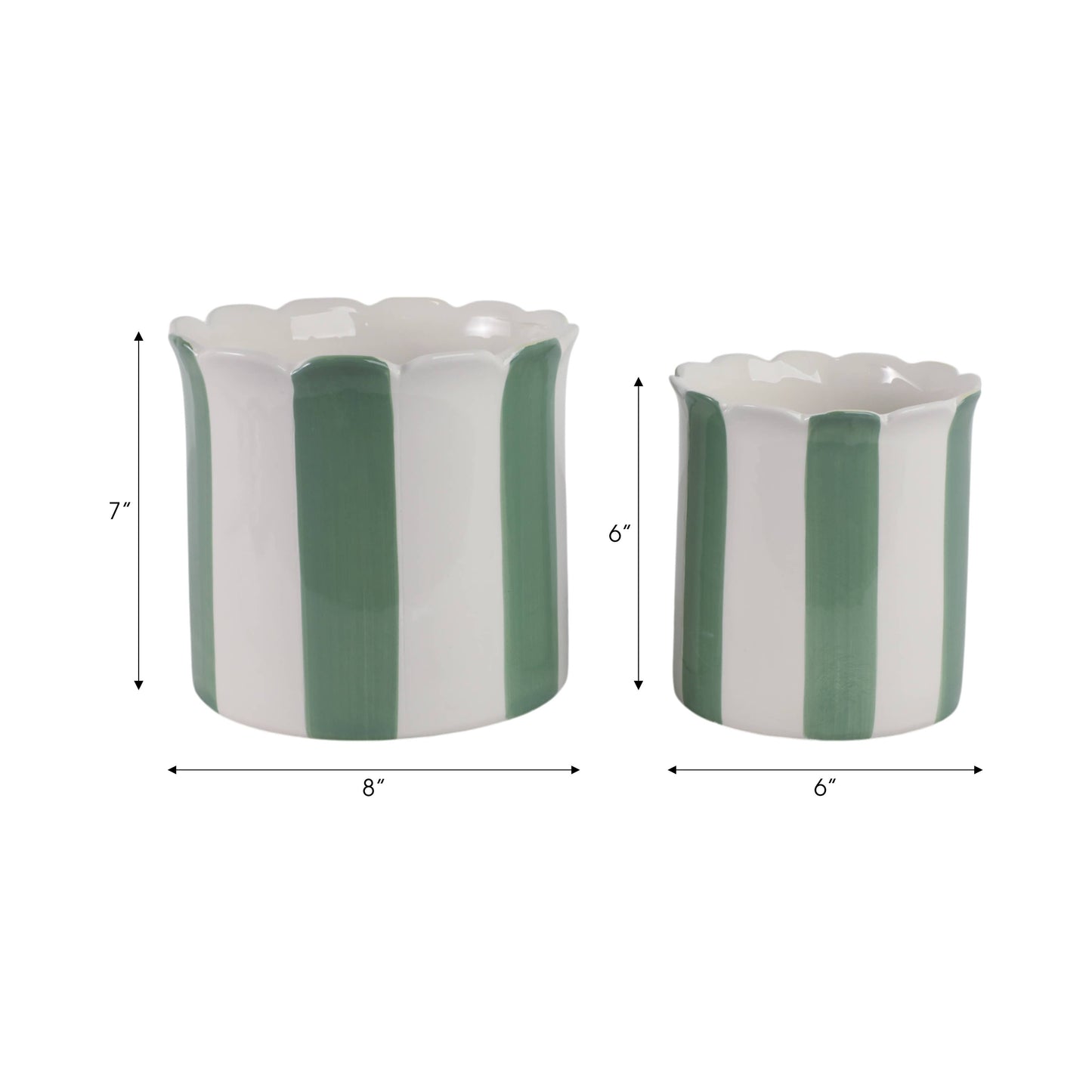 Green/White Ceramic Striped, 6/8 in.