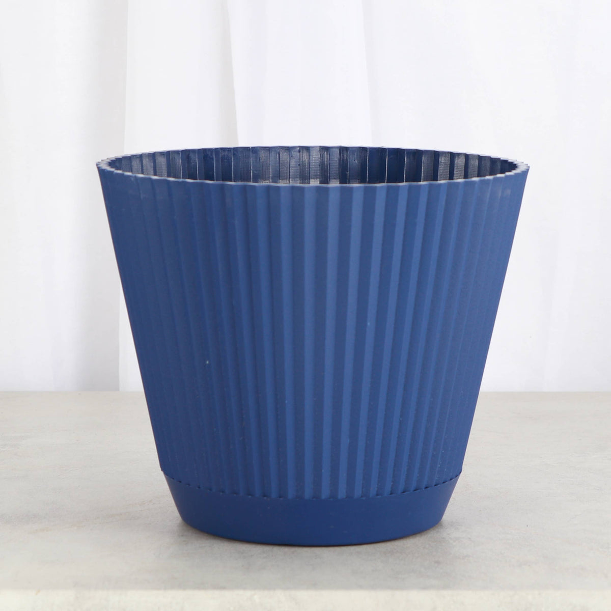 Ruffle Textured Plastic Planter with Attached Saucer