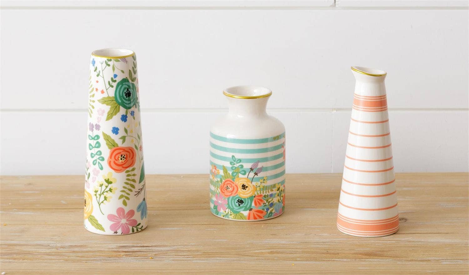 Garden Party Bud Vases with Gold Rim -Ast