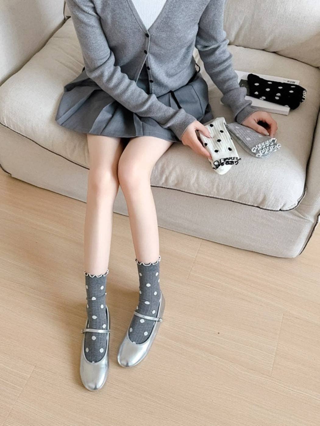 Rufia - Polka Dot Ruffle Crew Socks
