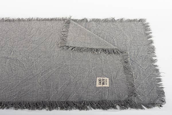 16" x 60" Stone Washed Table Runner With Fringes, Light Grey