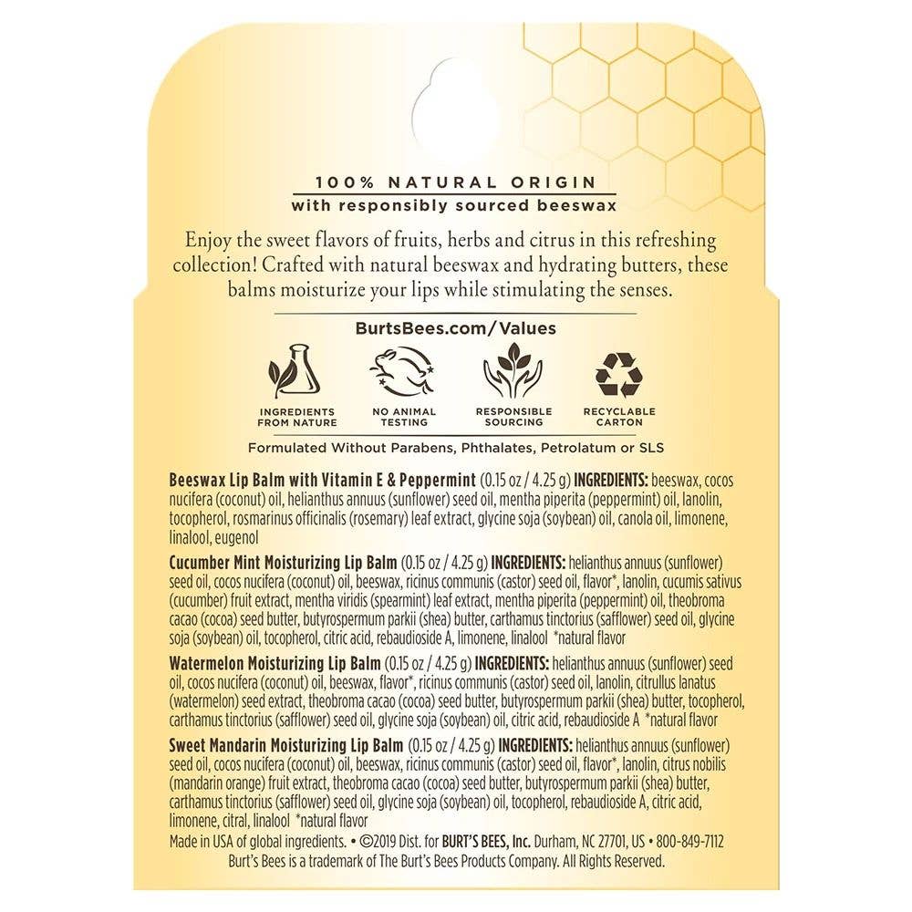 Freshly Picked Beeswax Lip Balms, 4 ct Blister Box