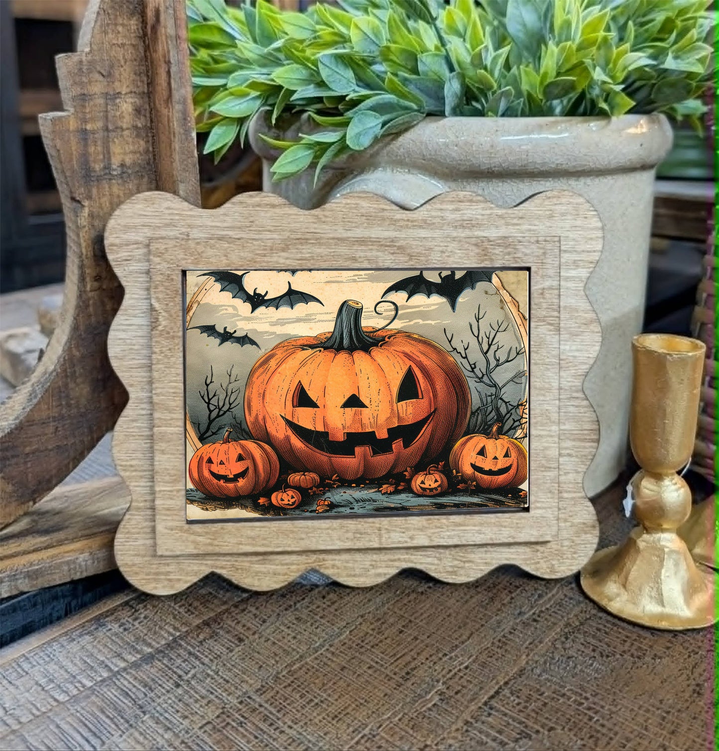 Scallop Jack O Lantern Framed Canvas Art