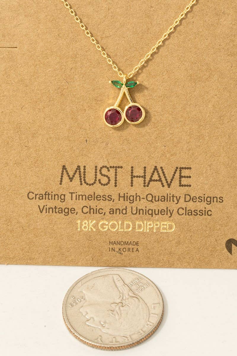 Gold Dipped Cz Cherry Pendant Necklace