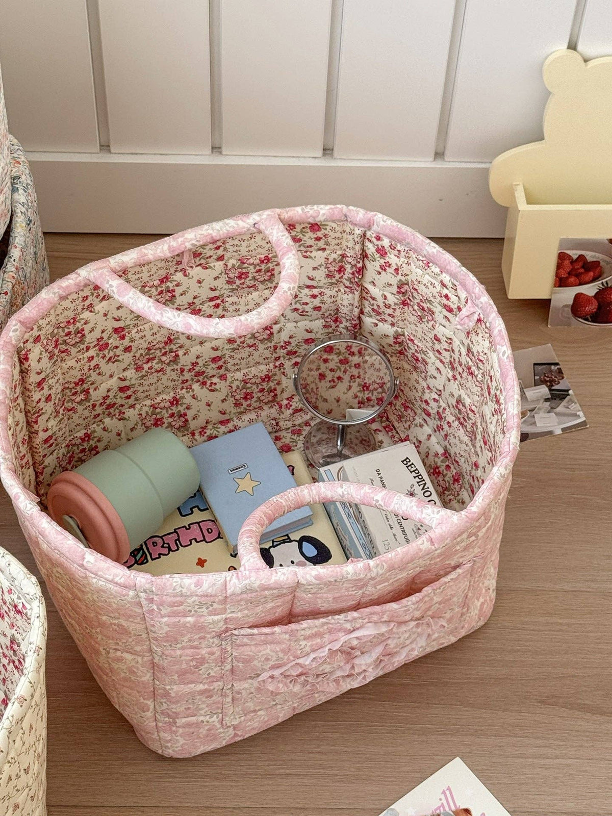 Quilted Floral Storage Tote