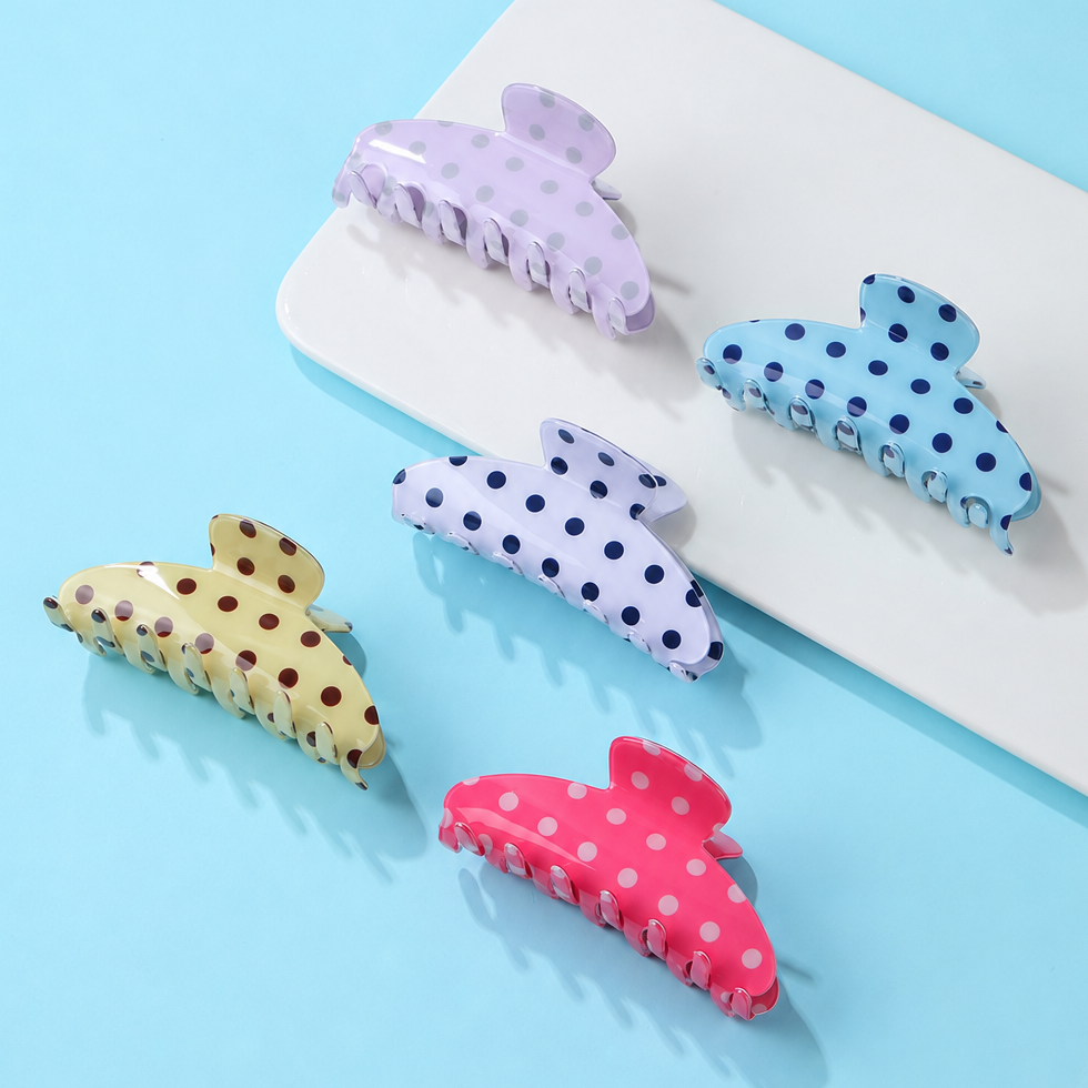 Retro Polka Dot Hair Claw - Glossy Spotted French | 40H1099