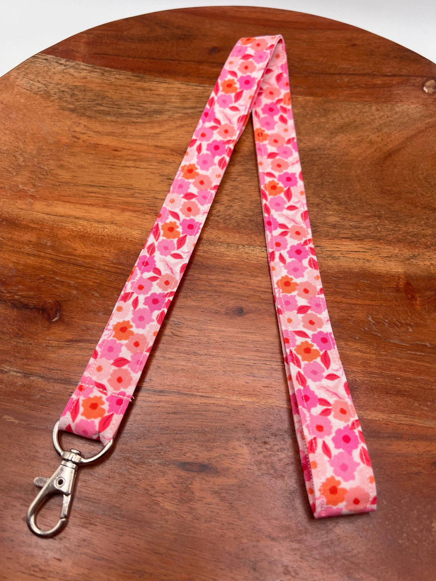 Pink and Orange Floral Lanyard