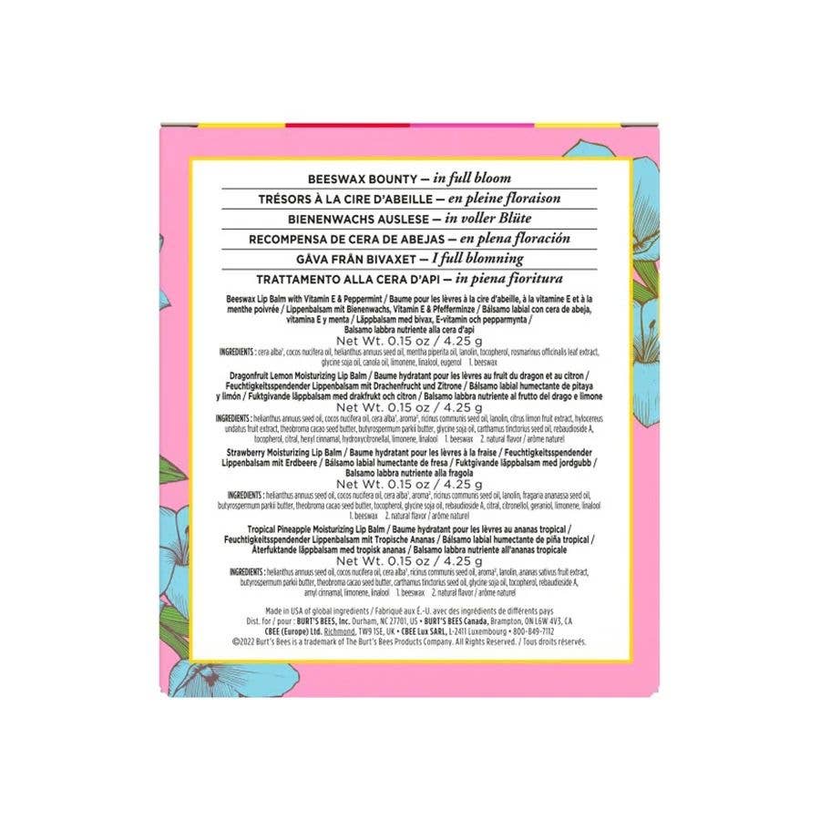 In Full Bloom Beeswax Lip Balms, 4 Pack in Blister Box
