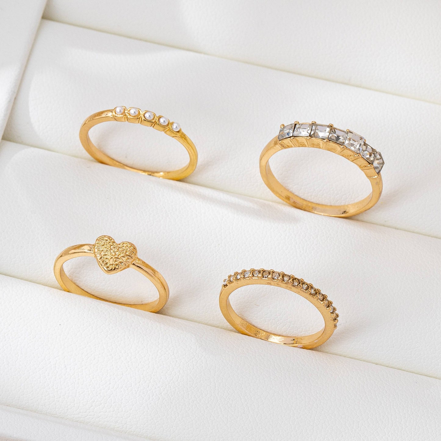Gold-Tone Mixed Crystal & Pearl Stacking Ring Set | 80R177