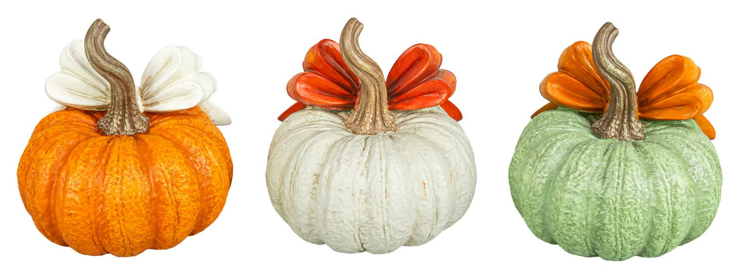 Ribbon Bow Fall Pumpkin 6" Tabletop  Ast