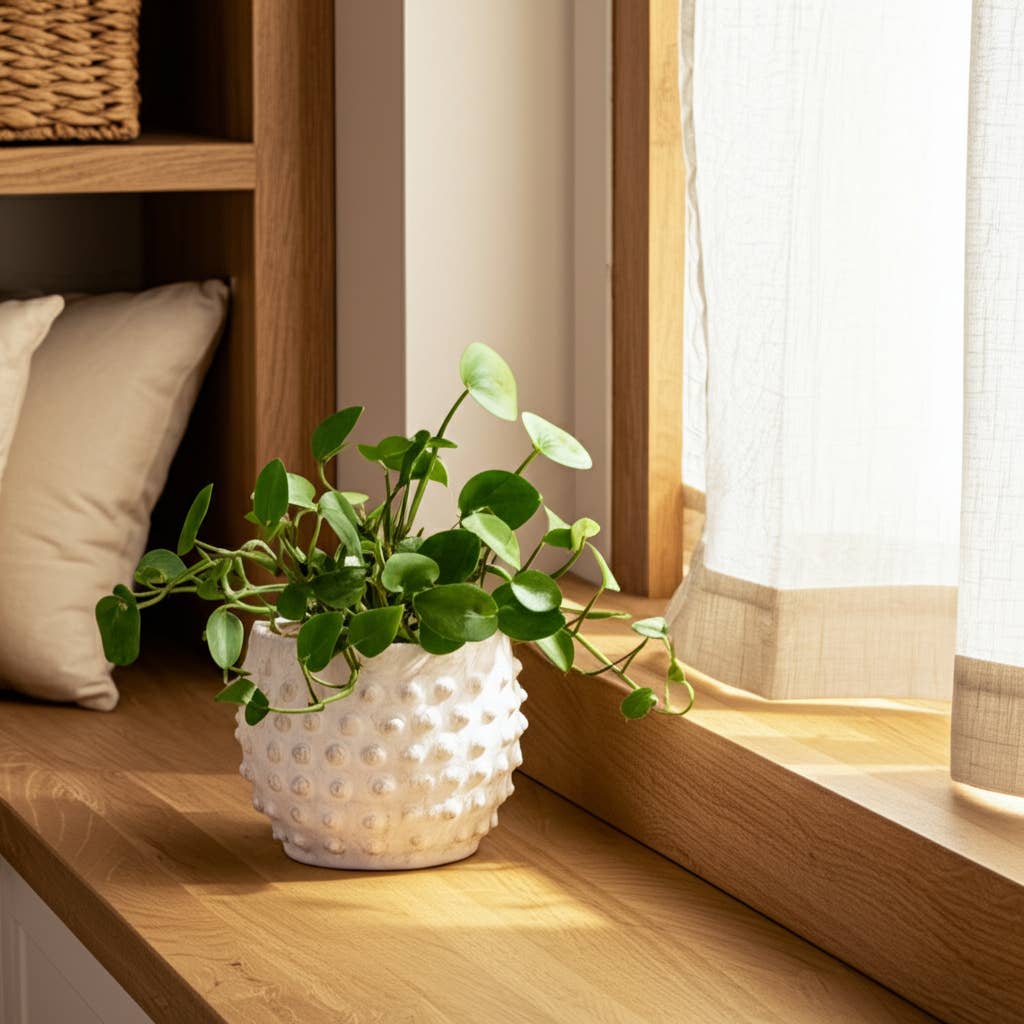 Planter - White Terracotta Round Bubble Rough Finish, 6 in.