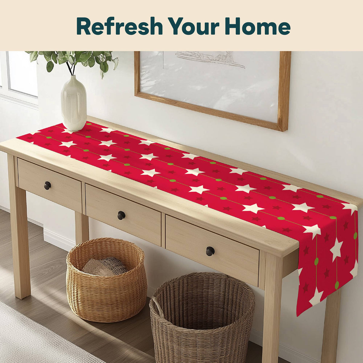 Christmas Stars Red Table Runner