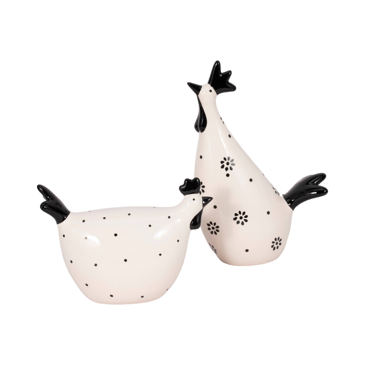 Ceramic Dotted Rooster Figurine - White/Black, 7 in.