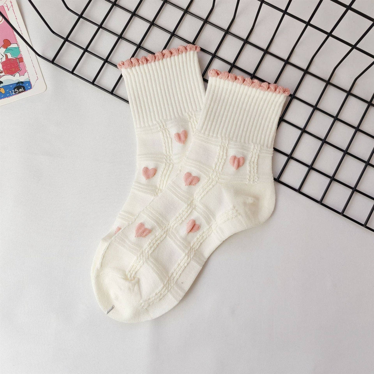 Rufia - Strawberry & Heart Pattern Crew Socks