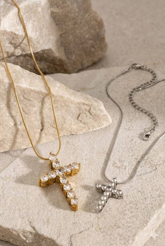 18K STAINLESS STEEL TARNISH FREE CROSS NECKLACE | 40NK9731