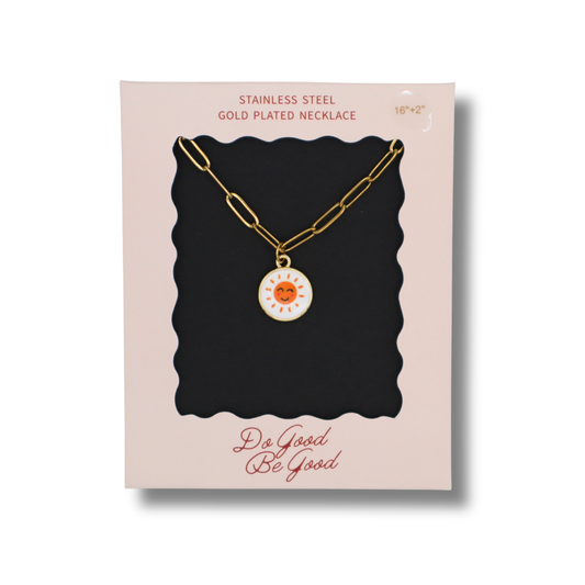 Smiley Sun Charm Gold Plated Necklace