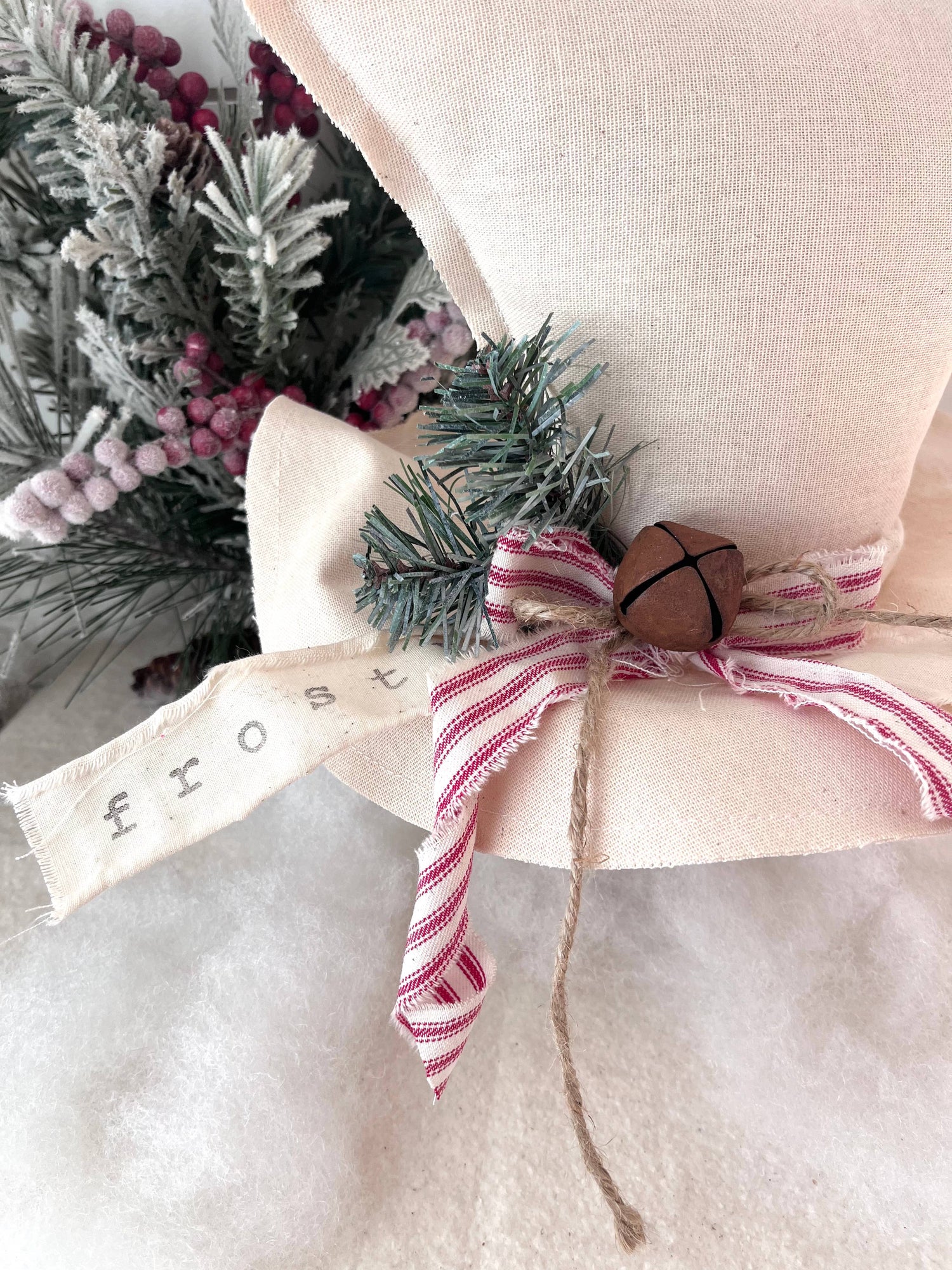 Primitive Frosty Hat Holiday Christmas Decor-Red Natural