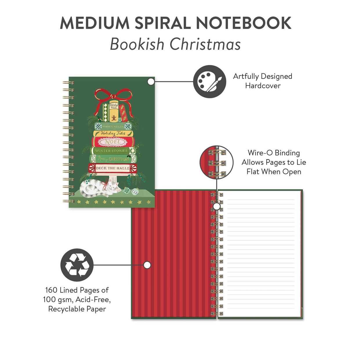 Bookish Christmas Medium Spiral Notebook