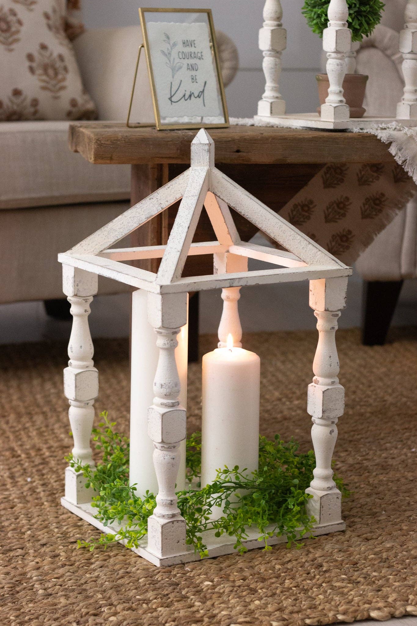 White Distressed Wood Open Lantern Large