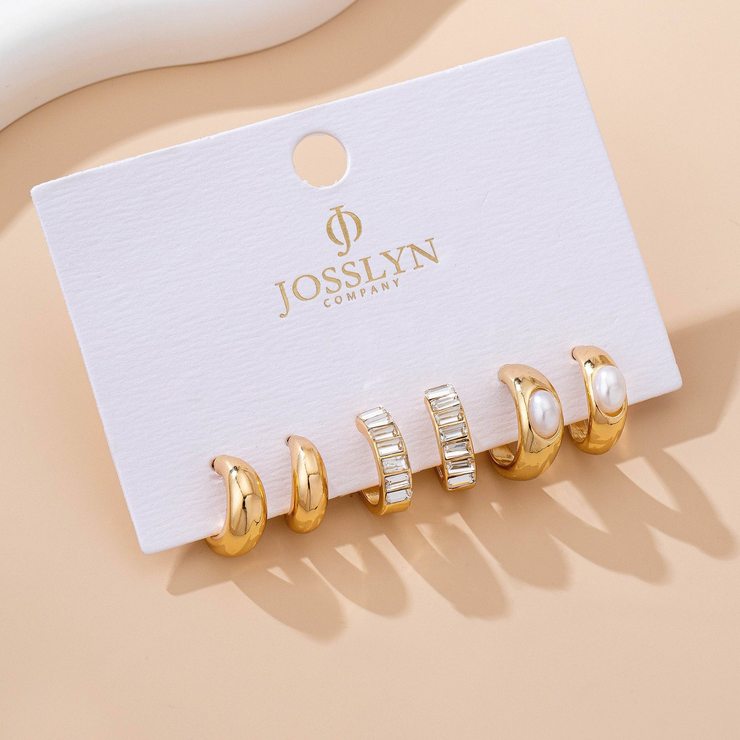 Pearl & Baguette Huggie Hoop Trio Earring Set | 80E61741