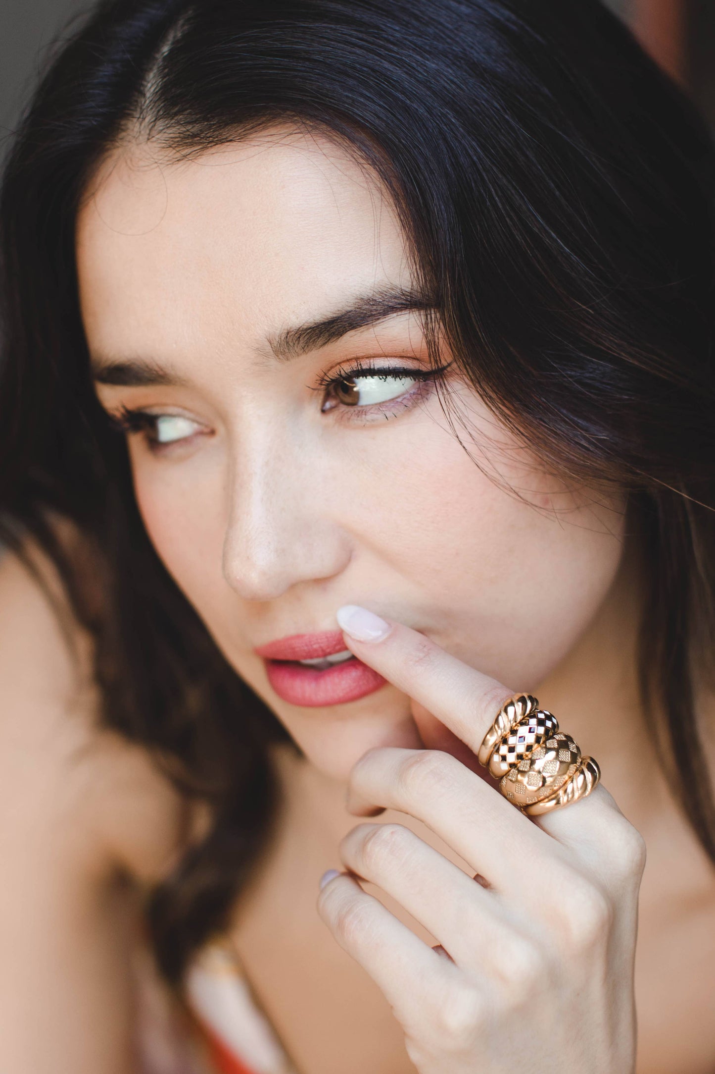 18K Plated Checker Ring