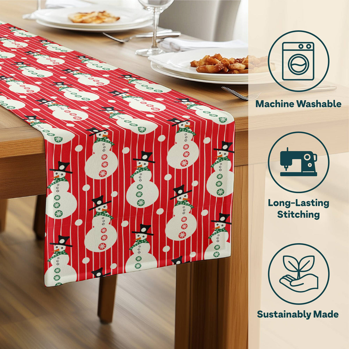 Snowmen Stripe Table Runner