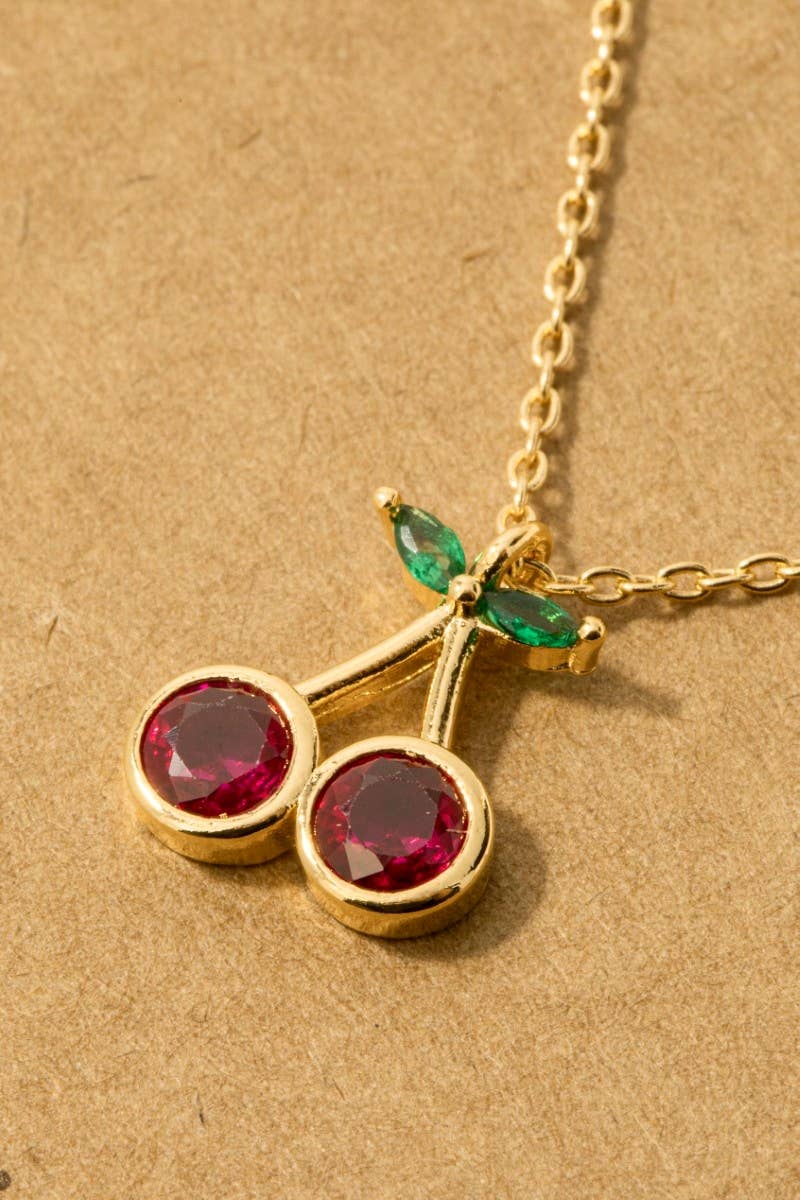 Gold Dipped Cz Cherry Pendant Necklace