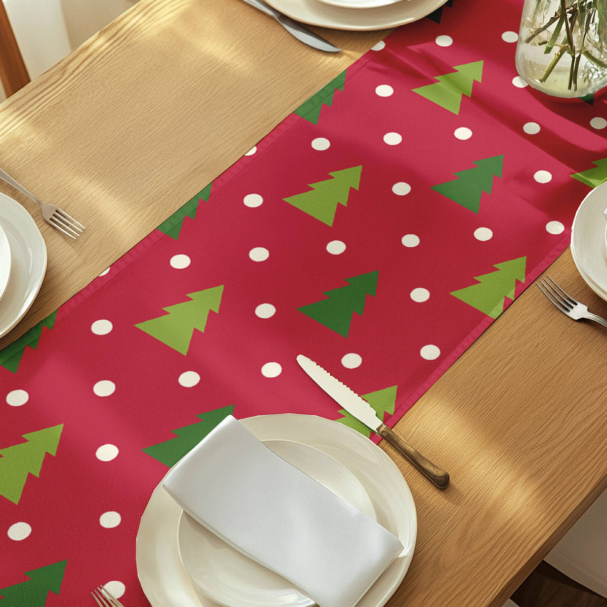 Christmas Trees Red Table Runner