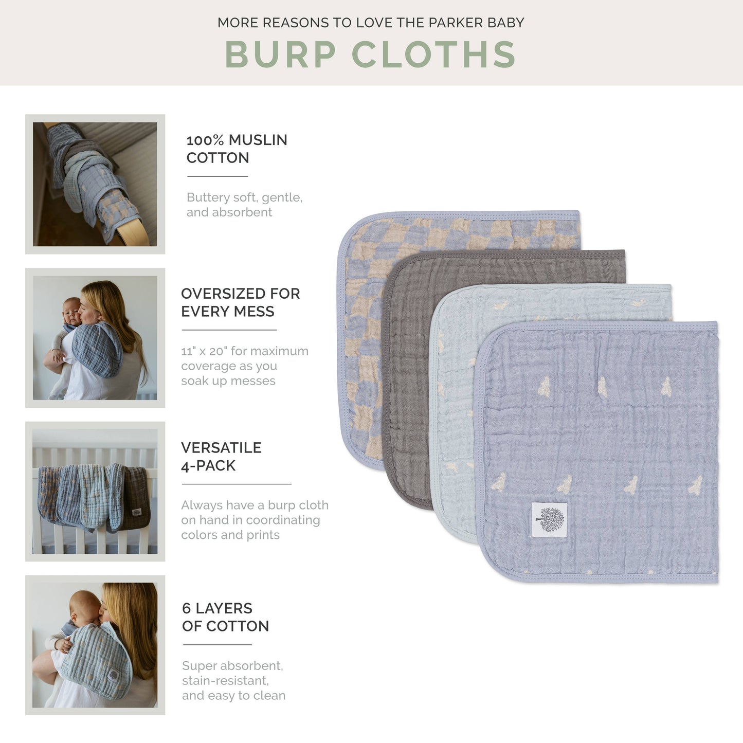 Muslin Burp Cloths (4 Pack)