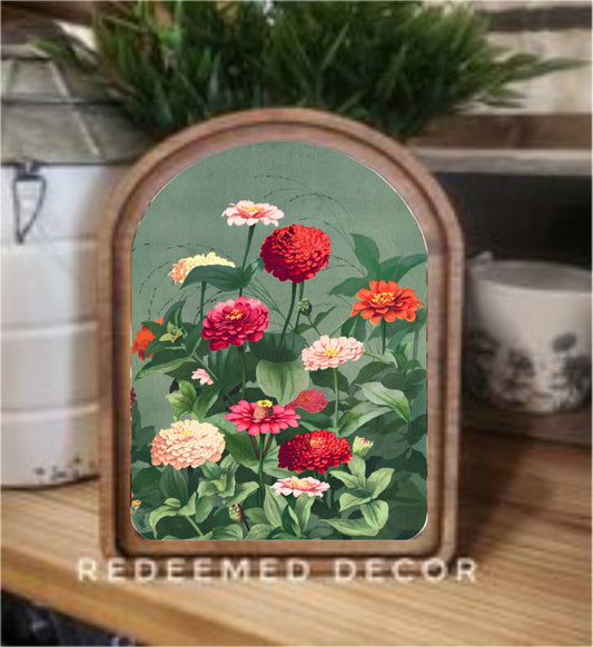 Arch Top Vintage Zinnias Framed Art