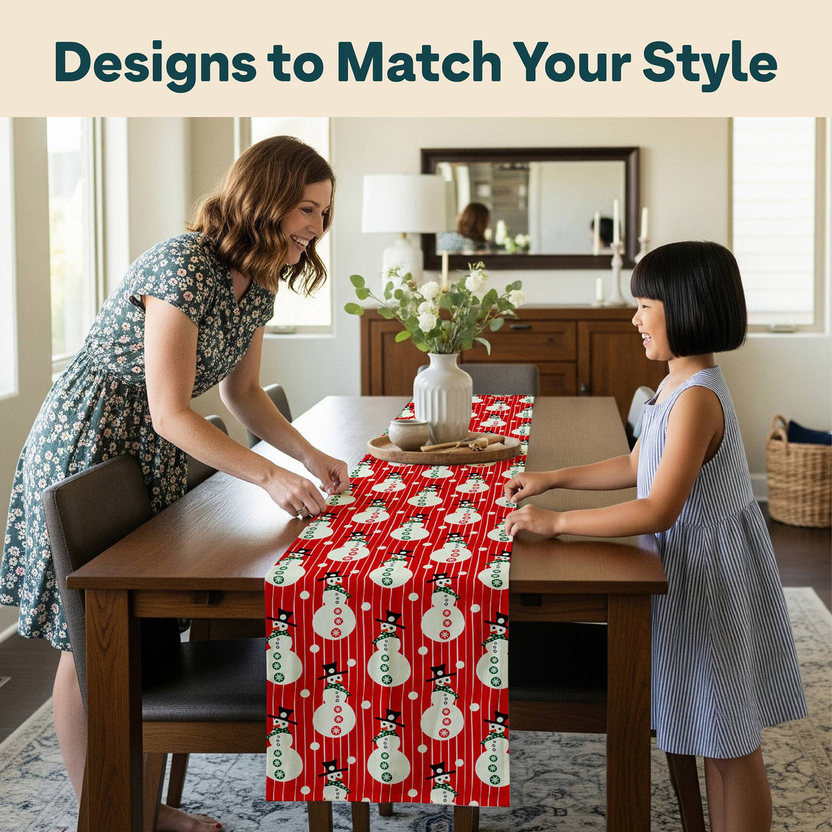 Snowmen Stripe Table Runner