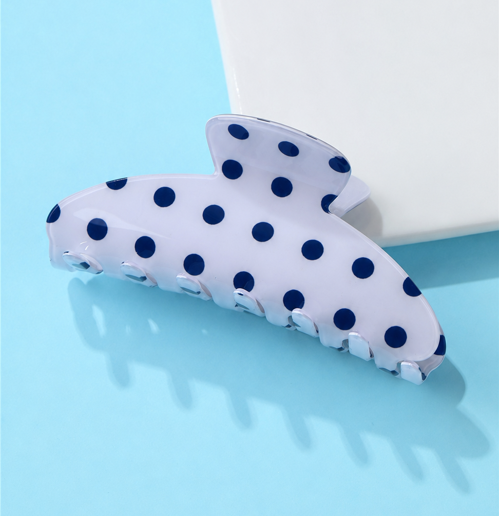 Retro Polka Dot Hair Claw - Glossy Spotted French | 40H1099