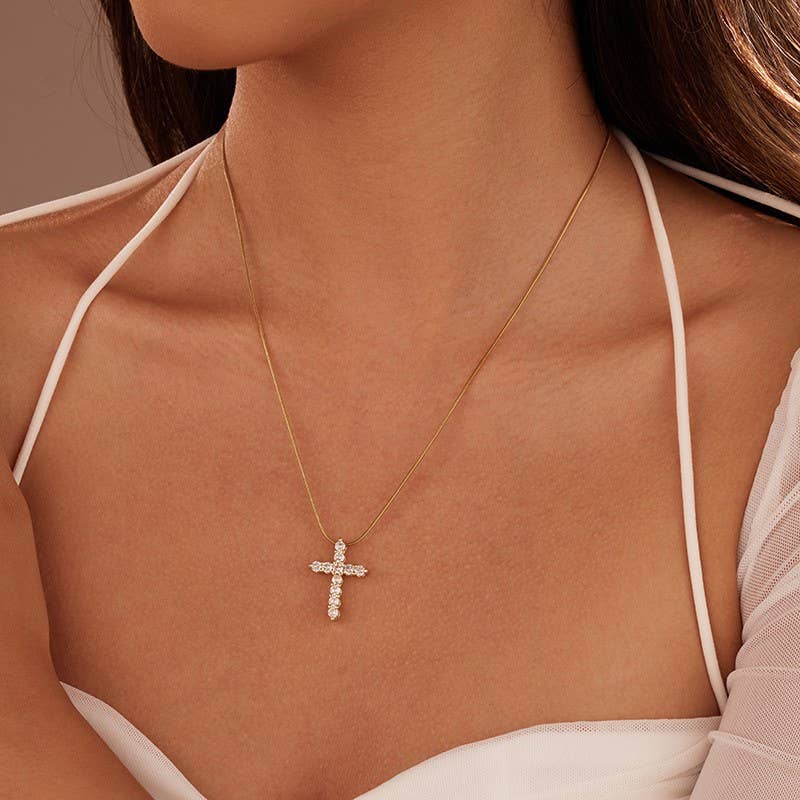 18K STAINLESS STEEL TARNISH FREE CROSS NECKLACE | 40NK9731