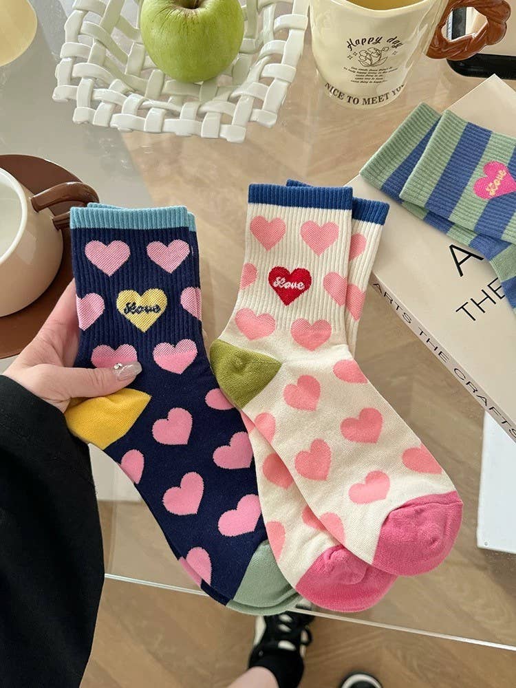 Texlina Women’s Cotton socks With Hearts and stripe patterns